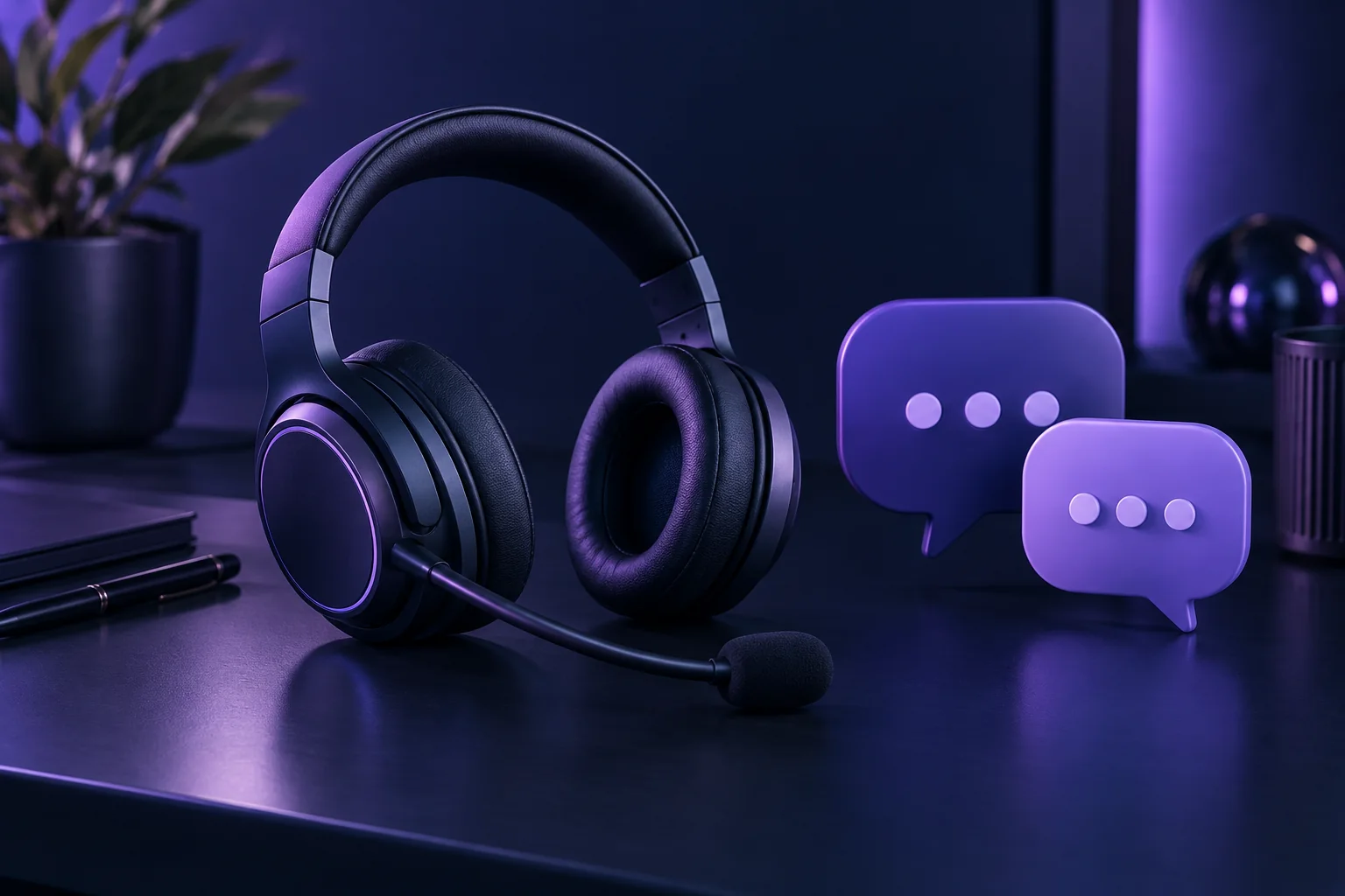 Headset met chatballonnen als illustratie voor contact